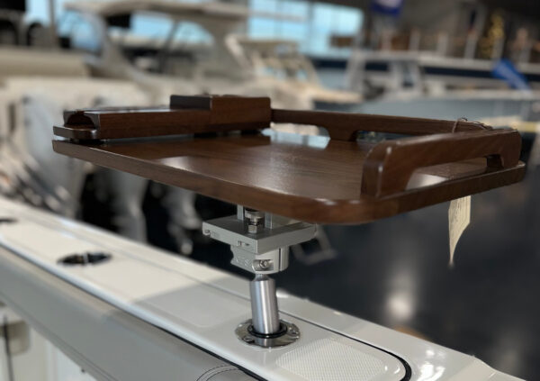 14" x 22" Gunwale Mount Boat Table with Side Rails with Quick Release Hardware in Walnut - Image 6