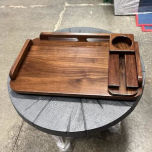 Mini Wine Rack in Walnut shown on the 14 x 22 Gunwale Mount Table