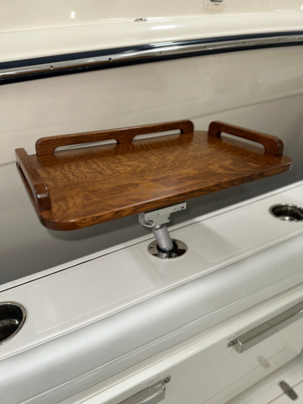 14" x 22" Gunwale Mount Boat Table with Side Rails with Quick Release Hardware in Cherry or Quartersawn White Oak - Image 2