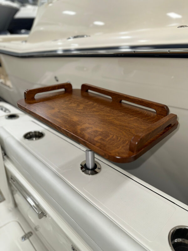 14" x 22" Gunwale Mount Boat Table with Side Rails with Quick Release Hardware in Cherry or Quartersawn White Oak - Image 4